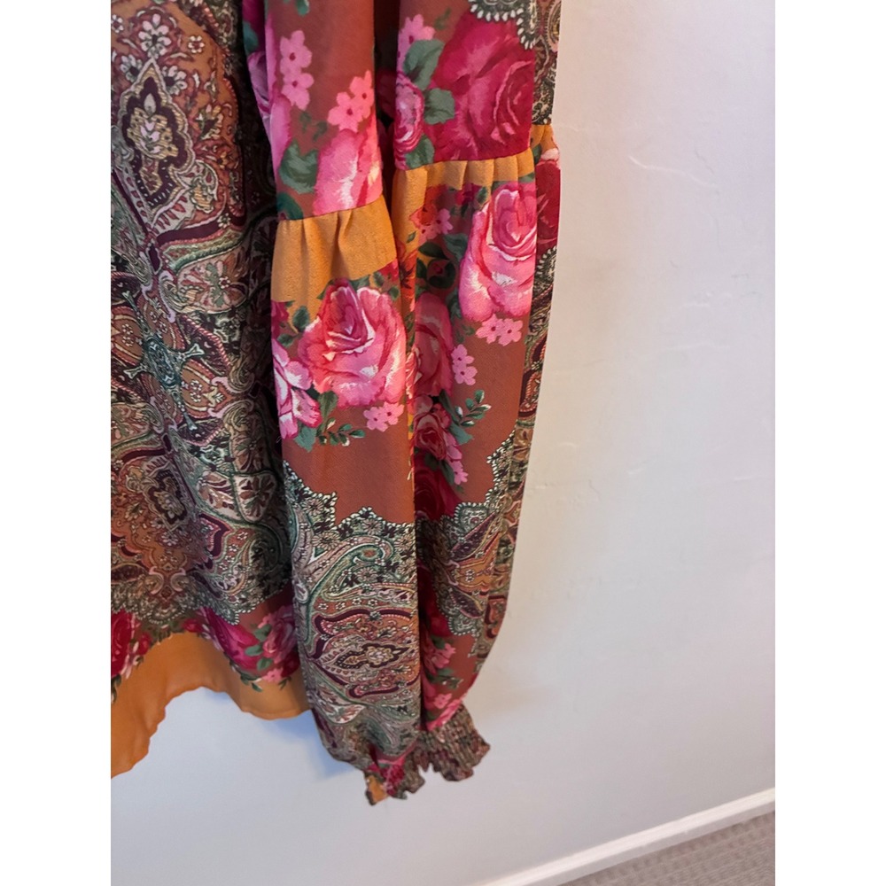 Flying Tomato Womens Blouse XL Paisley Floral Print Long Sleeve Round Neck Top - Picture 5 of 10